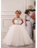 Fabulous Lace Tulle Beaded Keyhole Back Flower Girl Dress